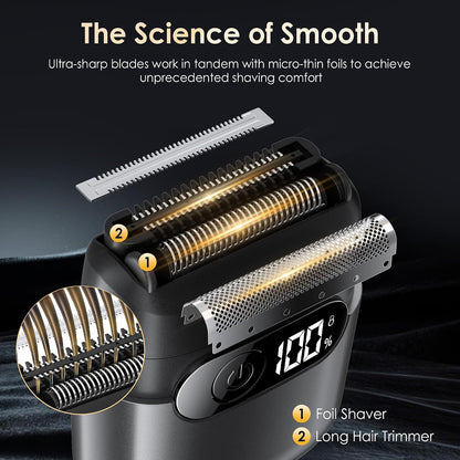 Electric Razor for Men, Foil Shaver and Beard Trimmer | For Dry And Wet,Battery LED Display USB-C Fast Charge, IPX7 Waterproof Portable Travel Shaver (Green)