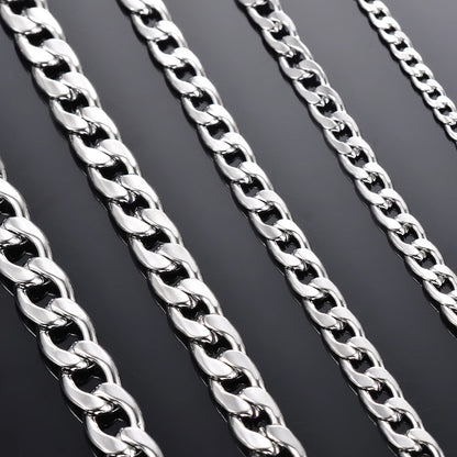 1 Piece Width 3mm-9.5mm Curb Cuban Link Chain Necklace for Men Women Basic Punk Stainless Steel Chain Chokers