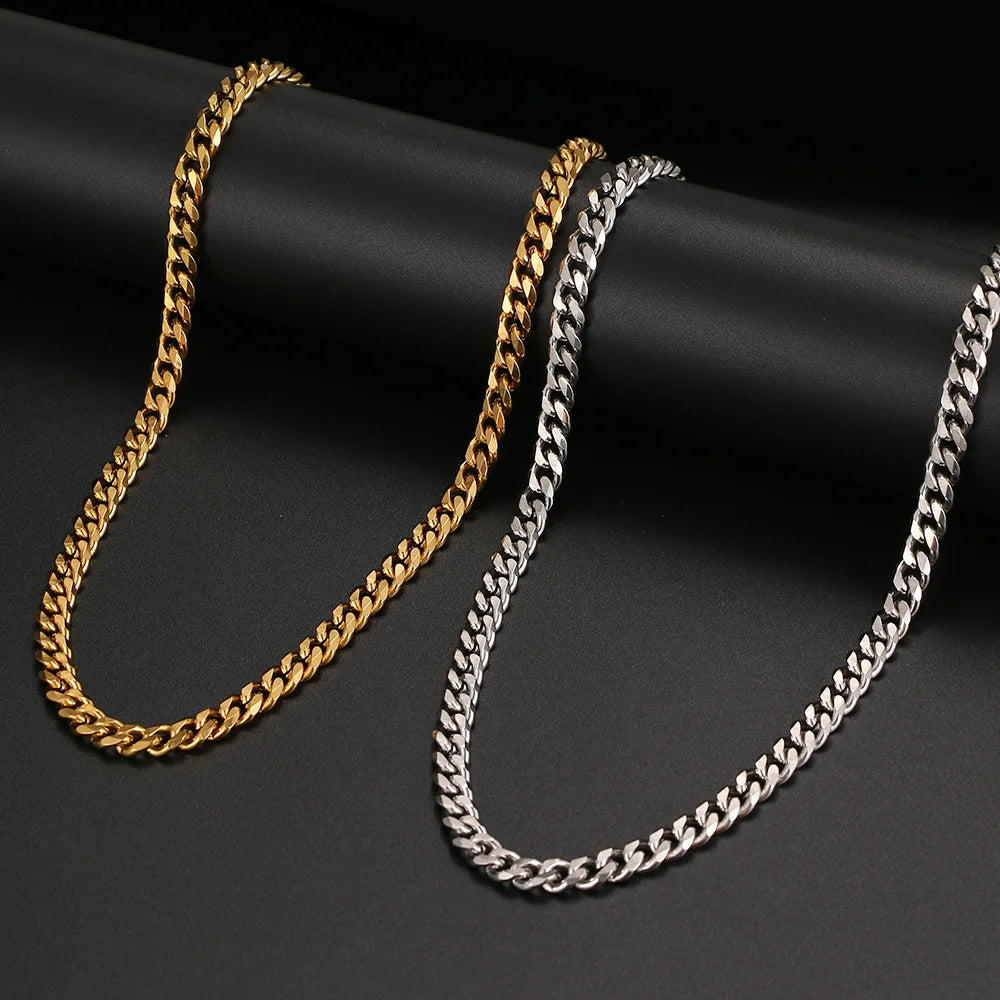 Basic Punk Stainless Steel Necklace For Men Women Cuban Link Chain Chokers Minimalist Choker Necklaces Hot Jewelry Gothic Gifts