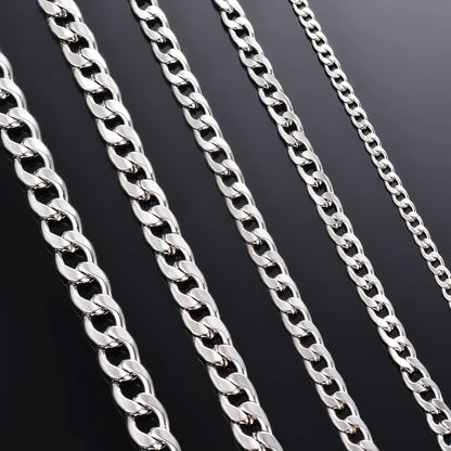 1 Piece Width 3mm-9.5mm Curb Cuban Link Chain Necklace for Men Women Basic Punk Stainless Steel Chain Chokers