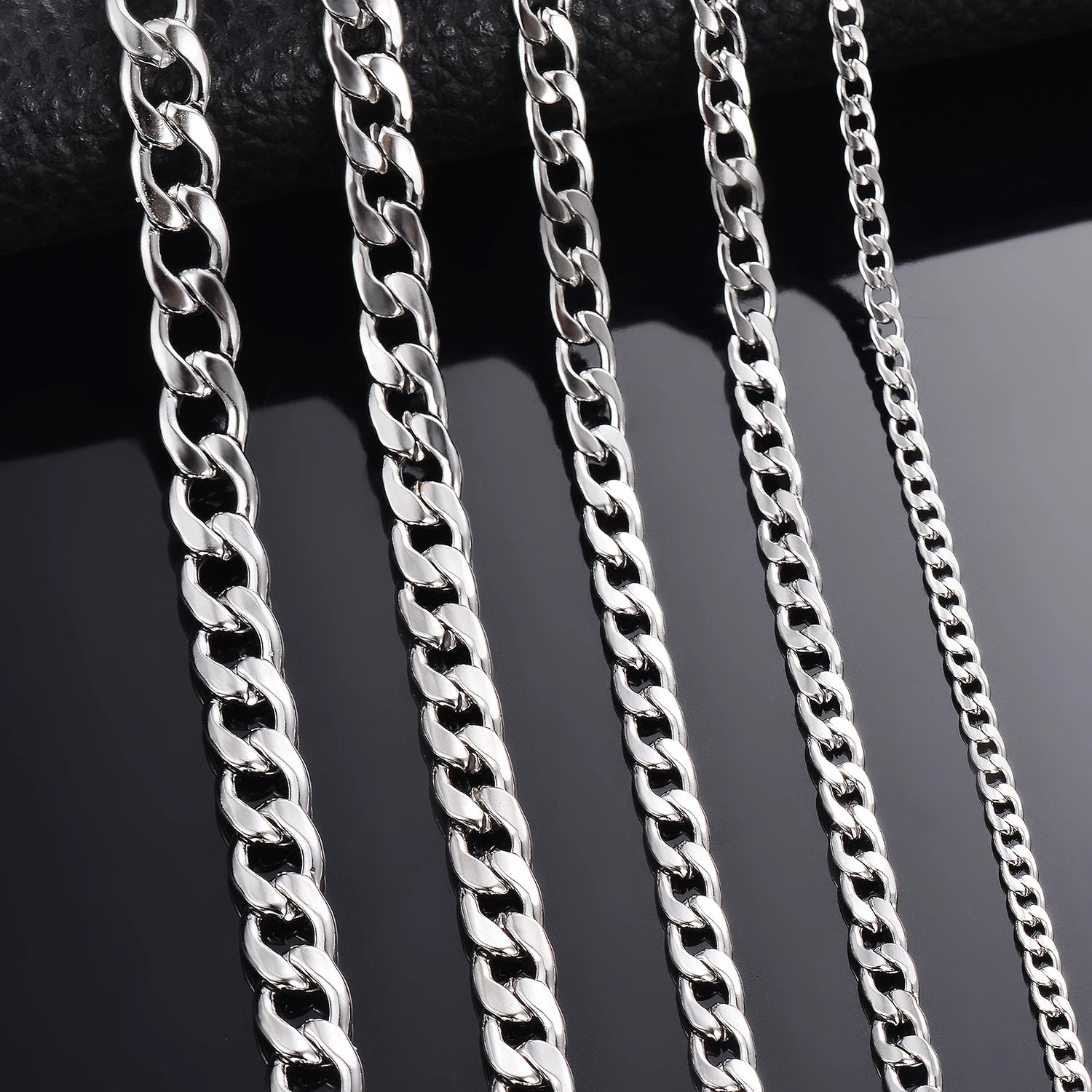 1 Piece Width 3mm-9.5mm Curb Cuban Link Chain Necklace for Men Women Basic Punk Stainless Steel Chain Chokers