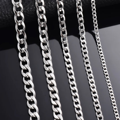 1 Piece Width 3mm-9.5mm Curb Cuban Link Chain Necklace for Men Women Basic Punk Stainless Steel Chain Chokers