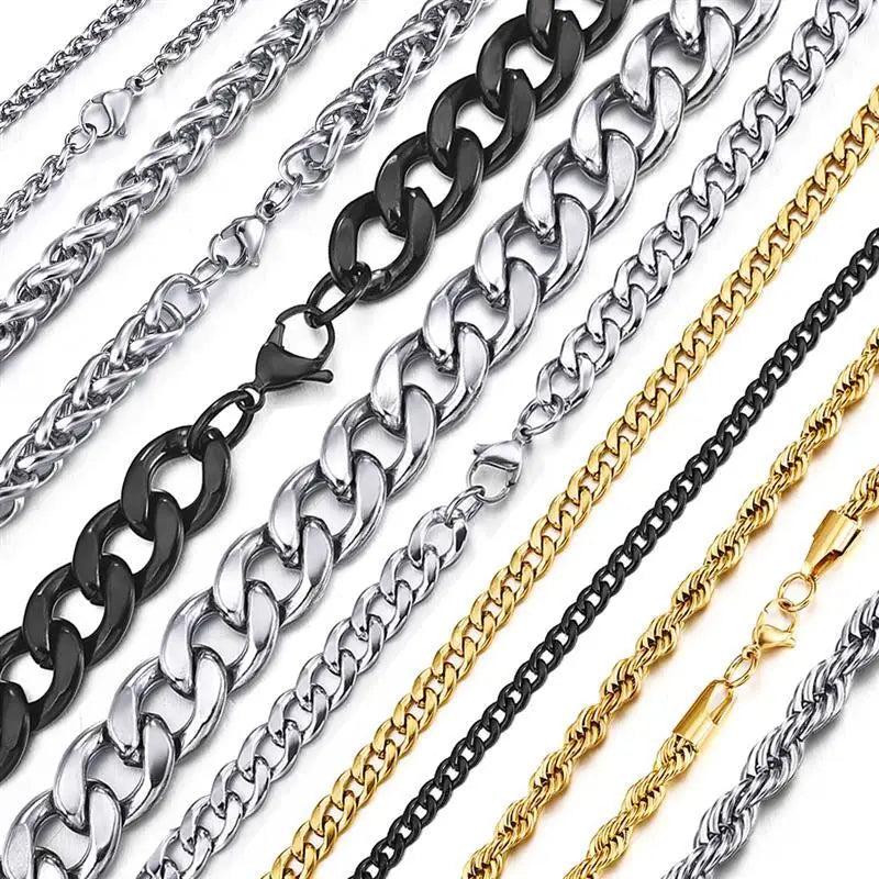 Collar de cadena de acero inoxidable para hombres y mujeres, cadena de eslabones cubanos, color dorado, color plateado, gargantilla punk, joyería de moda masculina, regalo