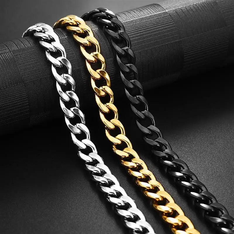 Collar de cadena de acero inoxidable para hombres y mujeres, cadena de eslabones cubanos, color dorado, color plateado, gargantilla punk, joyería de moda masculina, regalo