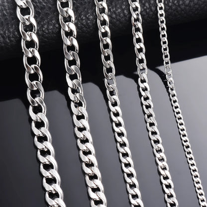 1 Piece Width 3mm-9.5mm Curb Cuban Link Chain Necklace for Men Women Basic Punk Stainless Steel Chain Chokers