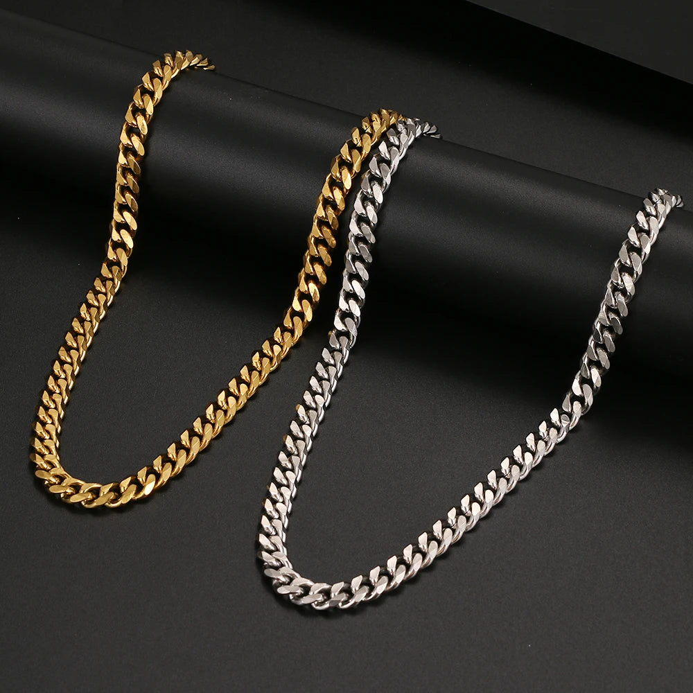 Basic Punk Stainless Steel Necklace For Men Women Cuban Link Chain Chokers Minimalist Choker Necklaces Hot Jewelry Gothic Gifts