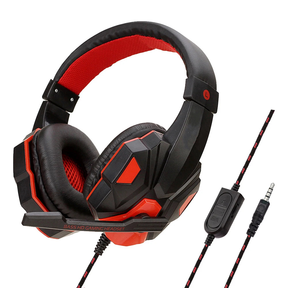 Gaming Headsets Over-Ear 3.5mm Wired Headphones Music Stereo Earphones With Adjustable Microphone For Computer Phone Laptop PC