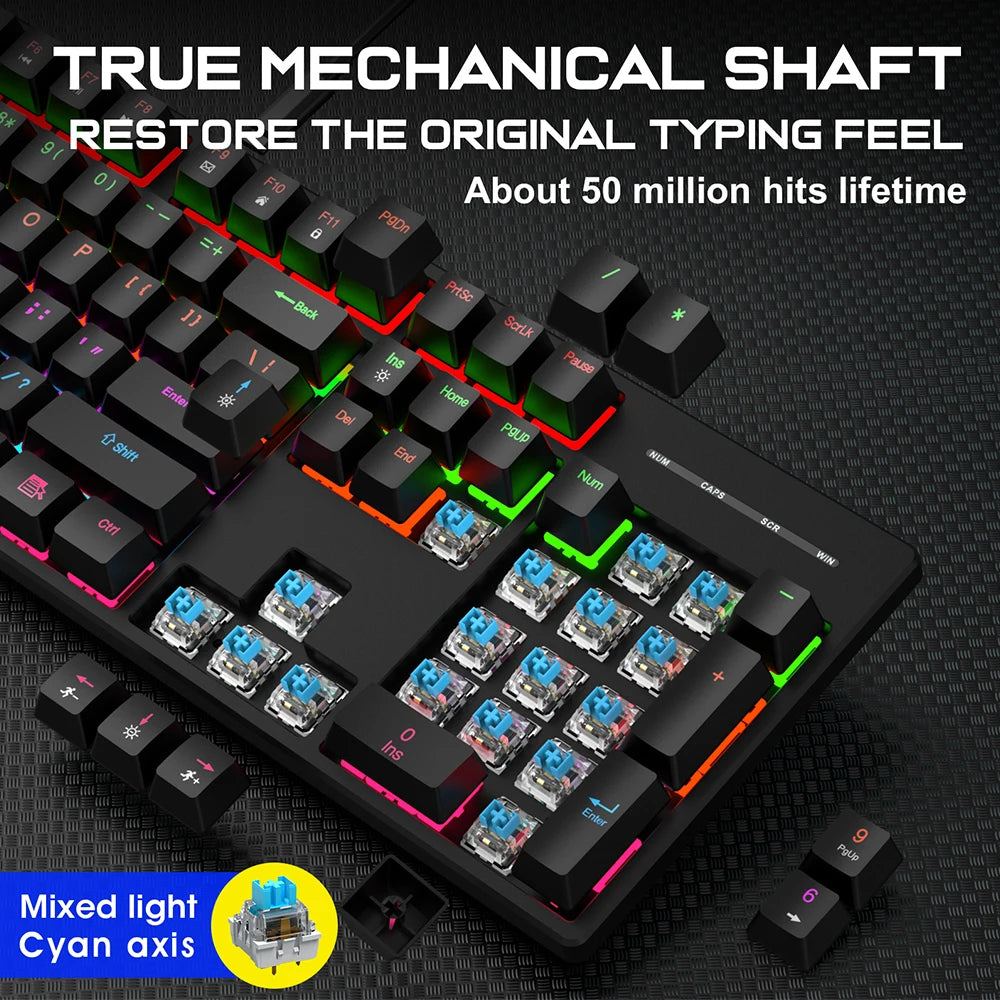 KEBIDUMEI 104 Keys Wired Keyboard RGB Backlit Gaming Mechanical Keyboard Detachable Cable Ergonomic Keyboards For Laptop Gamer