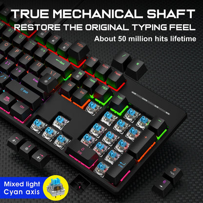 KEBIDUMEI 104 Keys Wired Keyboard RGB Backlit Gaming Mechanical Keyboard Detachable Cable Ergonomic Keyboards For Laptop Gamer