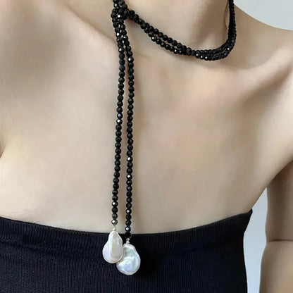 New Stainless Steel Pearls Long with Baroque Pearls Necklace for Women Adjustable Chain Sweater Accessories Fashion Jewelry