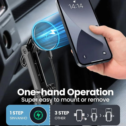 15W Magnetic Wireless Car Charger Cup Holder Navigation Phone Mount MagSafe Car Phone Holder Fast Charging Stand For iPhone 17