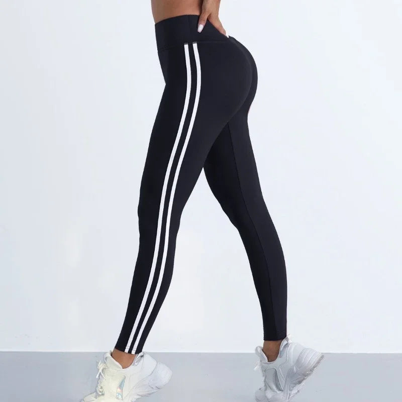Leggings de Yoga para Mujer, Rayas, Ajustados, Pantalones Deportivos, Cintura Alta, Levantamiento de Cadera, Mallas Casuales, Entrenamiento, Correr, Elásticos, Leggings de Gimnasio