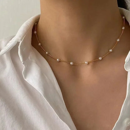New Stainless Steel Pearls Long with Baroque Pearls Necklace for Women Adjustable Chain Sweater Accessories Fashion Jewelry