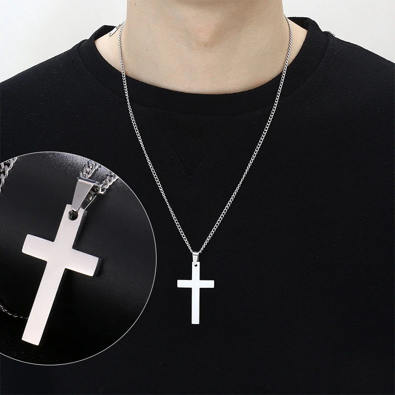 Collar con colgante de cruz de acero inoxidable a la moda para mujeres y hombres, cadena de eslabones, collar con dije, regalo de joyería punk Hip Hop para niños y niñas geniales
