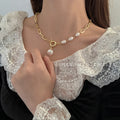 Collar con colgante de perla barroca con personalidad para mujer, gargantilla de acero inoxidable chapada en oro de lujo, accesorios de joyería para boda