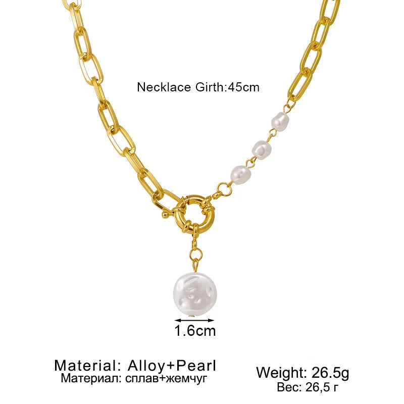 Collar con colgante de perla barroca con personalidad para mujer, gargantilla de acero inoxidable chapada en oro de lujo, accesorios de joyería para boda