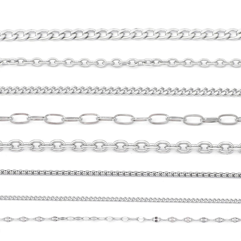Cadena de acero inoxidable de 1M para hombres y mujeres, cadena de eslabones cubanos, gargantilla básica punk DIY, pulsera, joyería masculina de Hip Hop, regalo