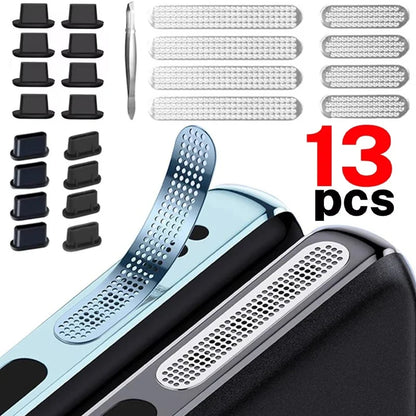 13pcs Universal Metal Mesh Anti Dust Proof Adhesive Net Cover Stickers For iPhone 17 16 15 Pro Max Plus Speaker Hole Anti-Dust