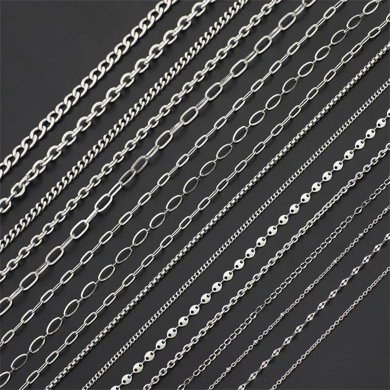 Cadena de acero inoxidable de 1M para hombres y mujeres, cadena de eslabones cubanos, gargantilla básica punk DIY, pulsera, joyería masculina de Hip Hop, regalo