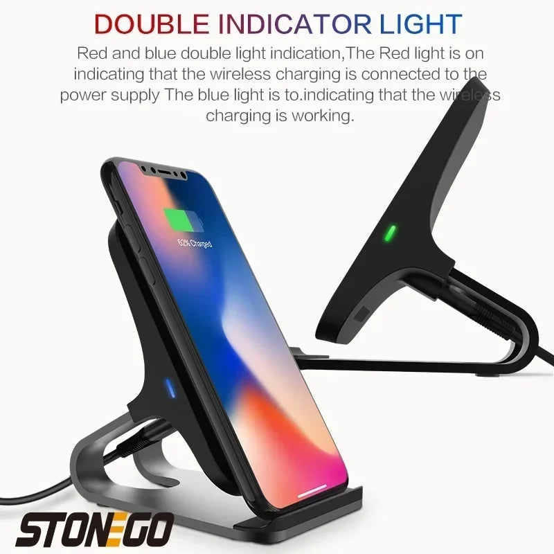 Wireless Charger Mount 10W 7.5W 5W Qi Fast Charging Pad 2 Coils Case Friendly Anti Slip Rubber Type C Input