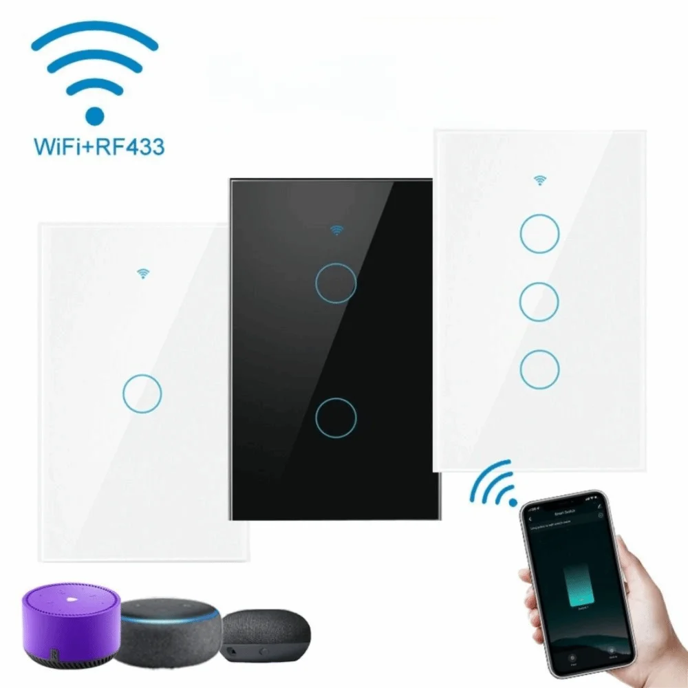 US Plug WiFi Smart Light Switch Single Open App Control Touch Sensor Switch Touch Control Remote Control Wall Switch Smart Home