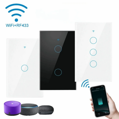 US Plug WiFi Smart Light Switch Single Open App Control Touch Sensor Switch Touch Control Remote Control Wall Switch Smart Home