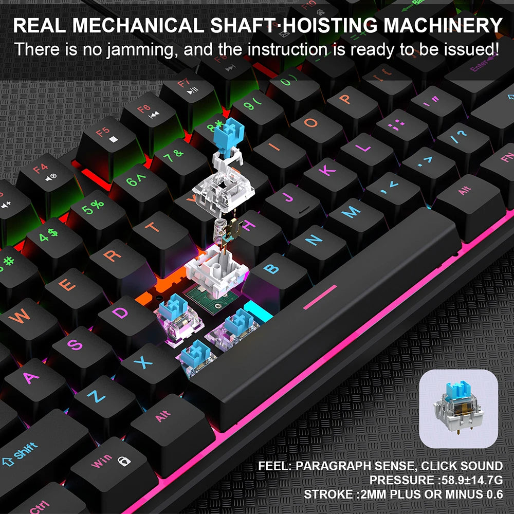 KEBIDUMEI 104 Keys Wired Keyboard RGB Backlit Gaming Mechanical Keyboard Detachable Cable Ergonomic Keyboards For Laptop Gamer
