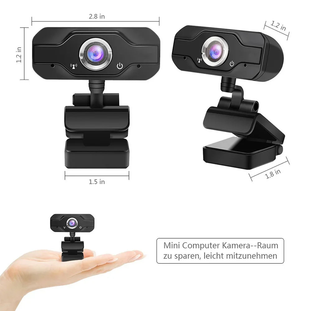 HD Webcam Built-in Dual Mics Smart 1080P Web Camera USB Pro Stream Camera for Desktop Laptops PC Game Cam for OS Windows10/8