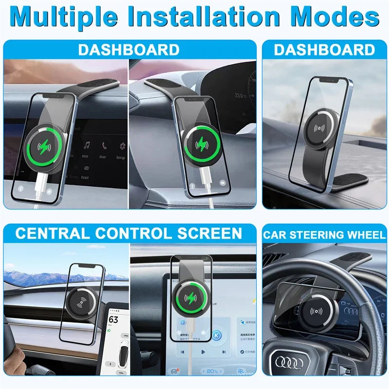 Magnetic Car Phone Holder Wireless Charger Car Fast Charging Dashboard Car Mount Bracket for iPhone 15 14 13 12 Pro Max Macsafe
