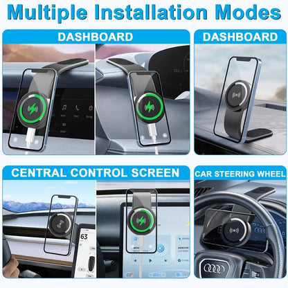Magnetic Car Phone Holder Wireless Charger Car Fast Charging Dashboard Car Mount Bracket for iPhone 15 14 13 12 Pro Max Macsafe