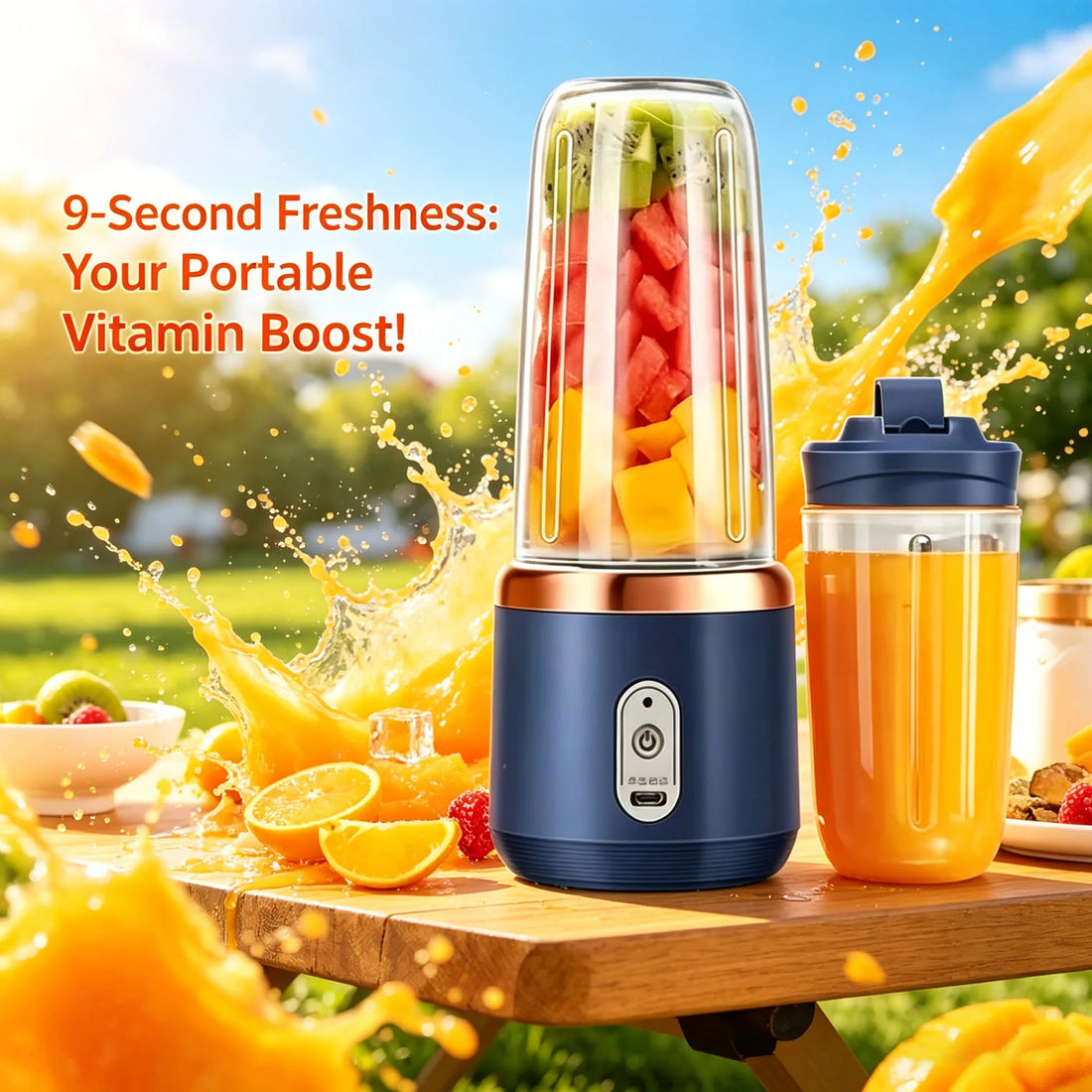 Licuadoras exprimidoras de fruta portátiles, mini botellas eléctricas personales para exteriores, carga USB para el hogar, 6 cuchillas, máquina exprimidora de doble vaso