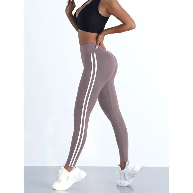 Leggings de Yoga para Mujer, Rayas, Ajustados, Pantalones Deportivos, Cintura Alta, Levantamiento de Cadera, Mallas Casuales, Entrenamiento, Correr, Elásticos, Leggings de Gimnasio