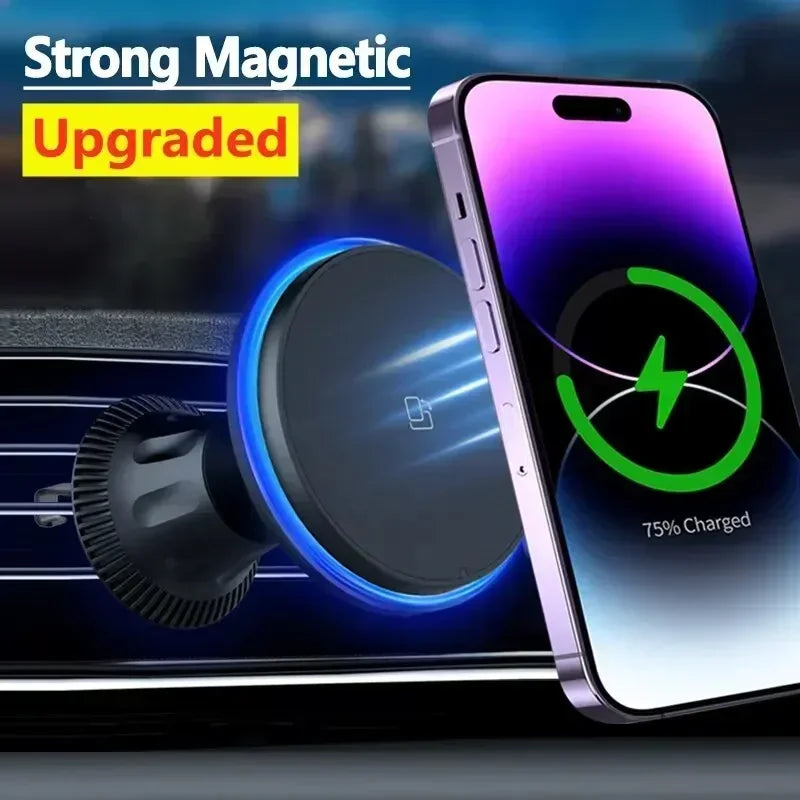 Magnetic Car Wireless Charger RGB For iPhone 13 14 15 16 17 Pro Max Macsafe Car Phone Holder Stand Mount Fast Charging Station
