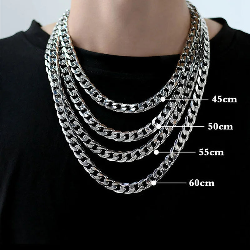 1pcs Basic Punk Stainless Steel 10mm Width Curb Cuban Necklace For Men Women Silver Color Link Chain Chokers Solid Metal Jewelry