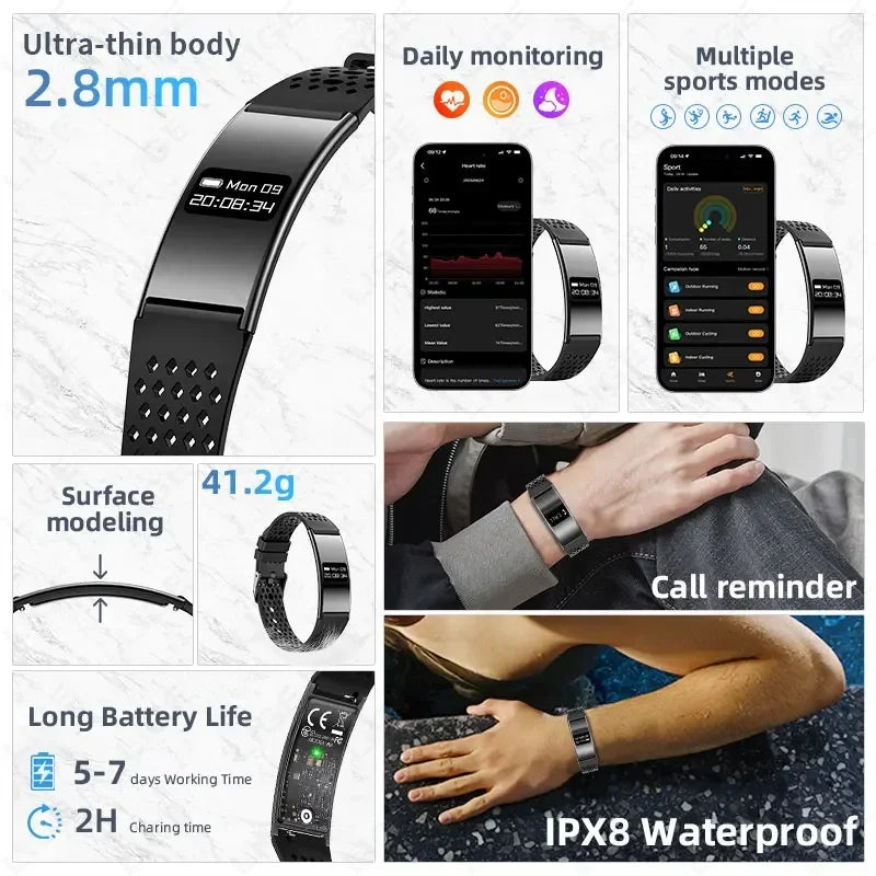 Pulsera inteligente de salud, rastreador de actividad ultraligero, pulsera inteligente con monitor de ritmo cardíaco y sueño, podómetro, reloj inteligente delgado para Android iOS