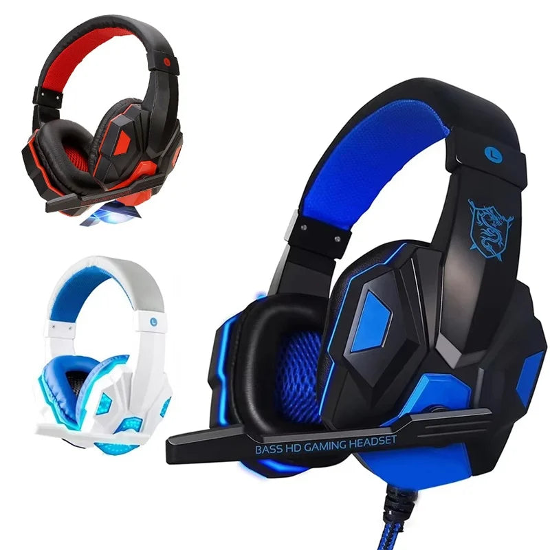 Gaming Headsets Over-Ear 3.5mm Wired Headphones Music Stereo Earphones With Adjustable Microphone For Computer Phone Laptop PC