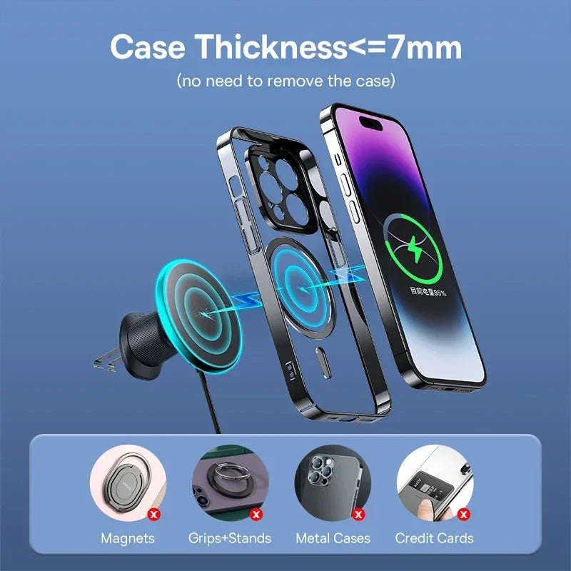 Soporte de carga inalámbrica magnético Baseus de 15W de carga rápida para teléfono de coche, cargador inalámbrico para coche para iPhone 16 15 14 13