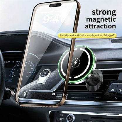 LED Magnetic Wireless Car Charger, MagSafe Fast Charging Phone Holder Mount for iPhone 12 13 14 15 16 17 Pro Max Series