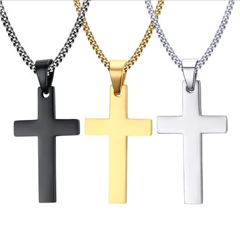 Collar con colgante de cruz de acero inoxidable a la moda para mujeres y hombres, cadena de eslabones, collar con dije, regalo de joyería punk Hip Hop para niños y niñas geniales