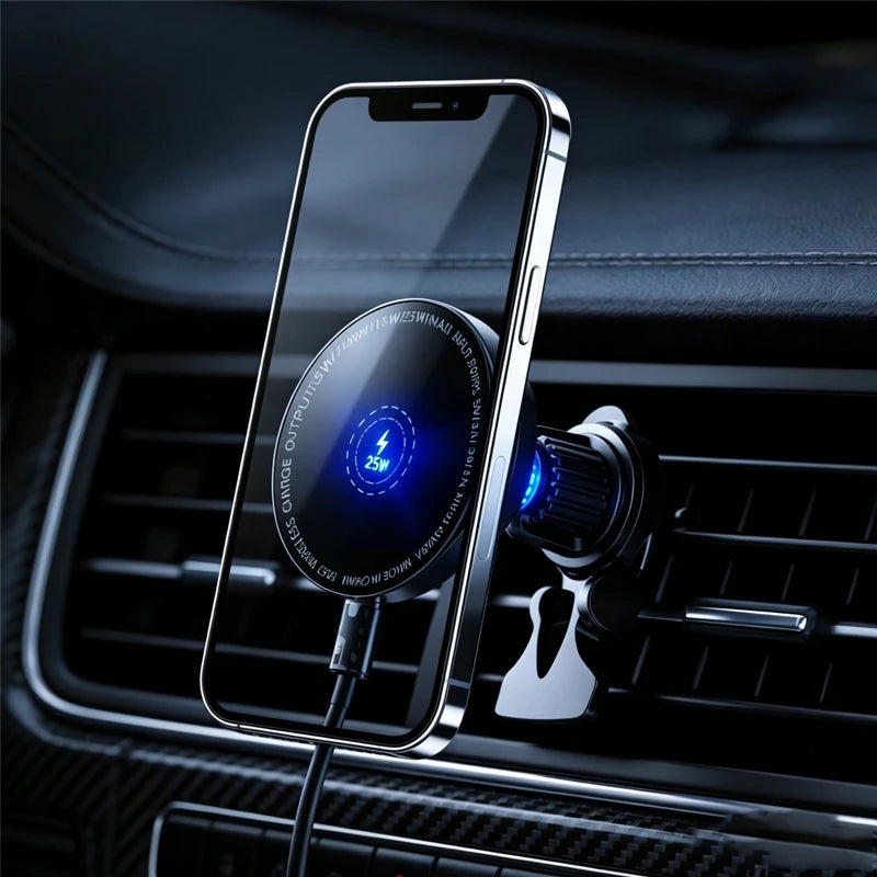 Premium 25W Magnetic Wireless Car Charger For iPhone 17 16 15 Pro Max Fast Charging Air Vent Mount Phone Holder Induction Base