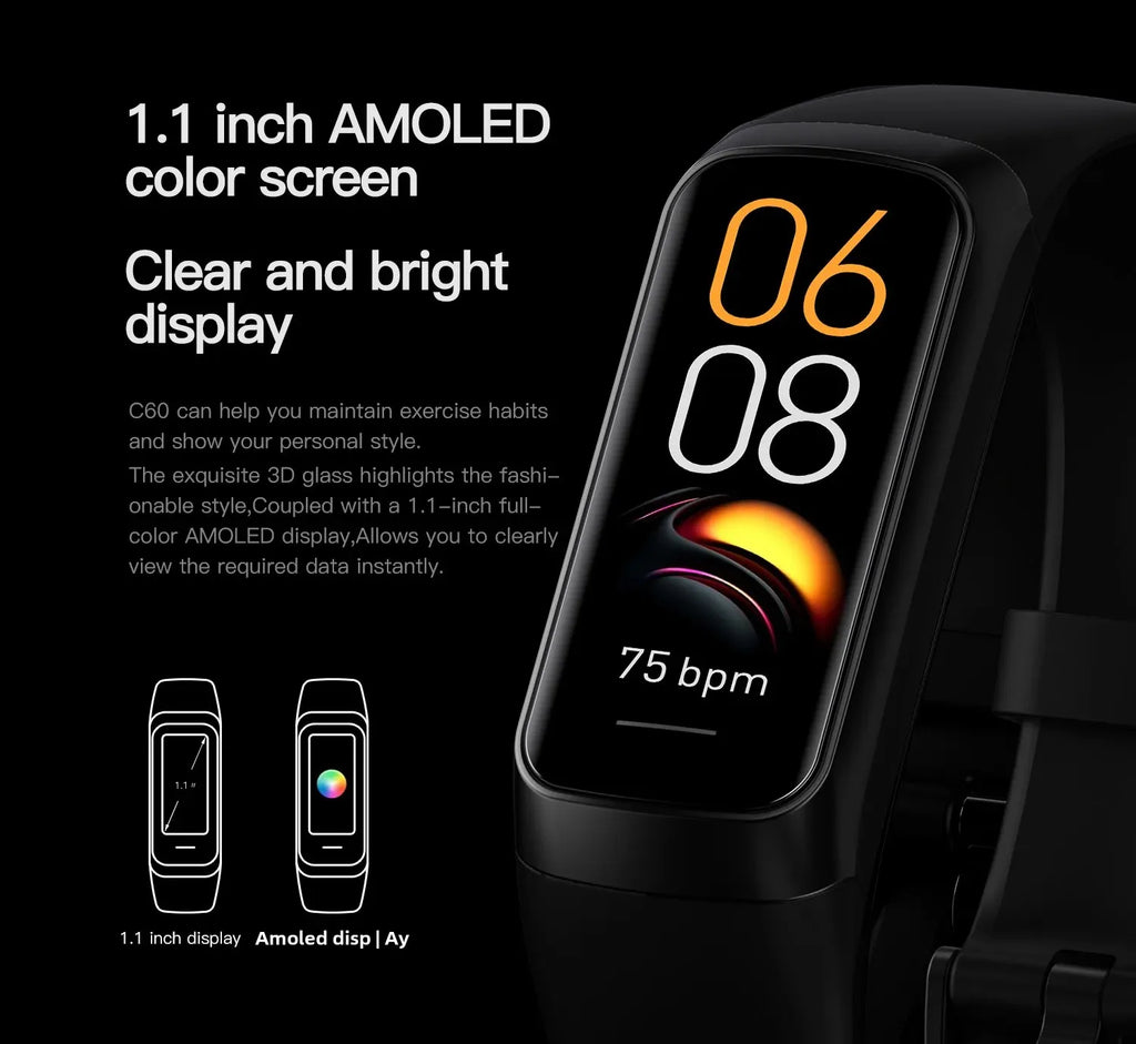 Reloj Inteligente Delgado Hombres Mujeres Pulsera Inteligente 1.1 Pulgadas Amoled Frecuencia Cardíaca Impermeable Temperatura Corporal Rastreador de Actividad Física