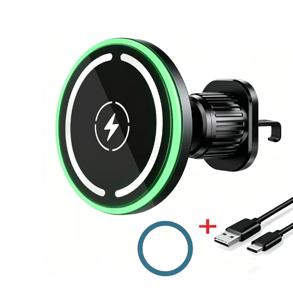 LED Magnetic Wireless Car Charger, MagSafe Fast Charging Phone Holder Mount for iPhone 12 13 14 15 16 17 Pro Max Series