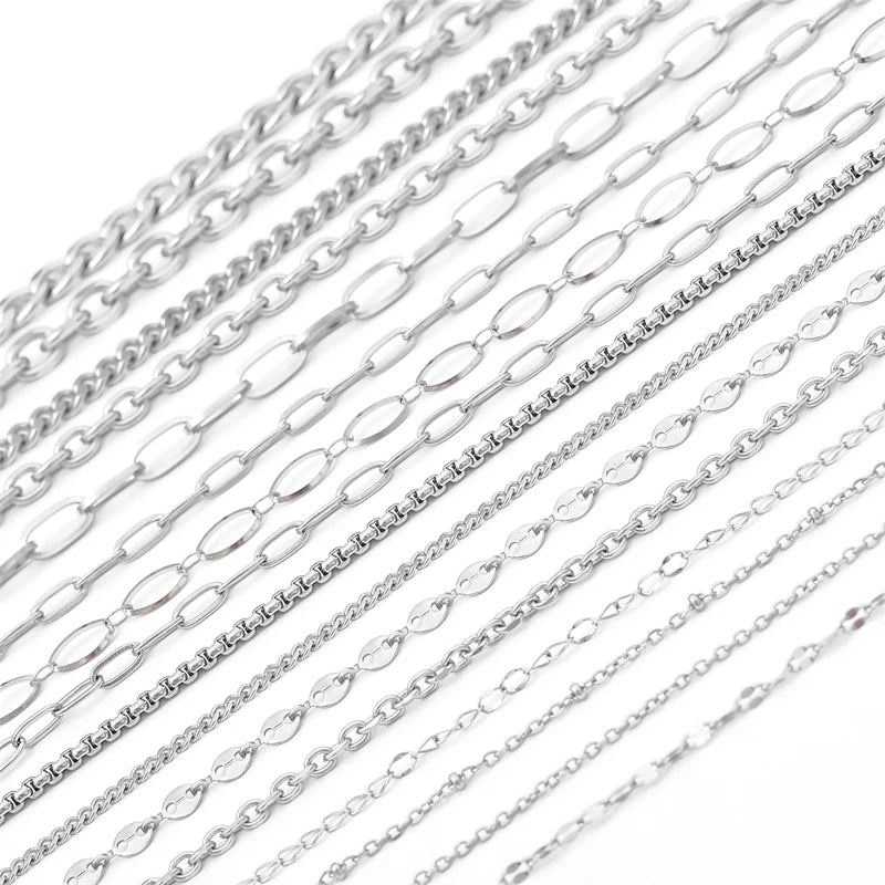 Cadena de acero inoxidable de 1M para hombres y mujeres, cadena de eslabones cubanos, gargantilla básica punk DIY, pulsera, joyería masculina de Hip Hop, regalo