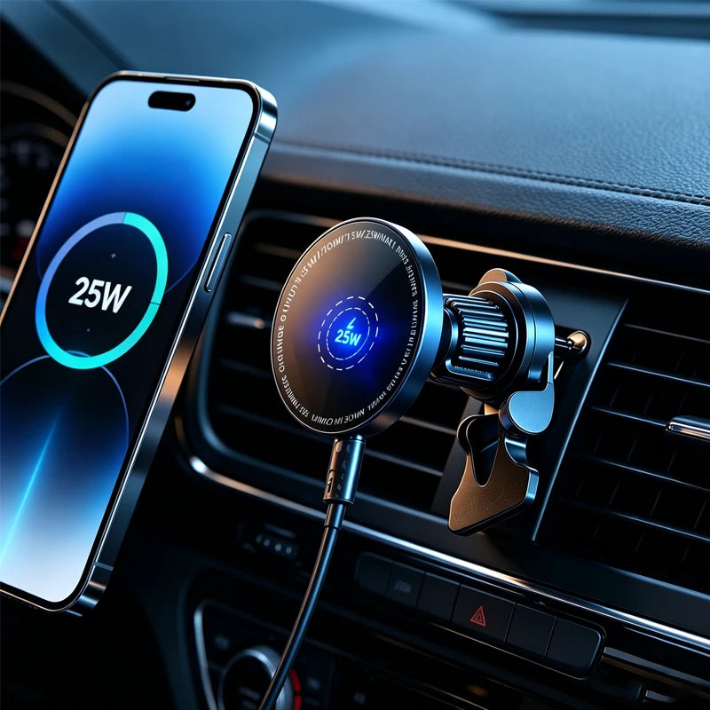 Premium 25W Magnetic Wireless Car Charger For iPhone 17 16 15 Pro Max Fast Charging Air Vent Mount Phone Holder Induction Base