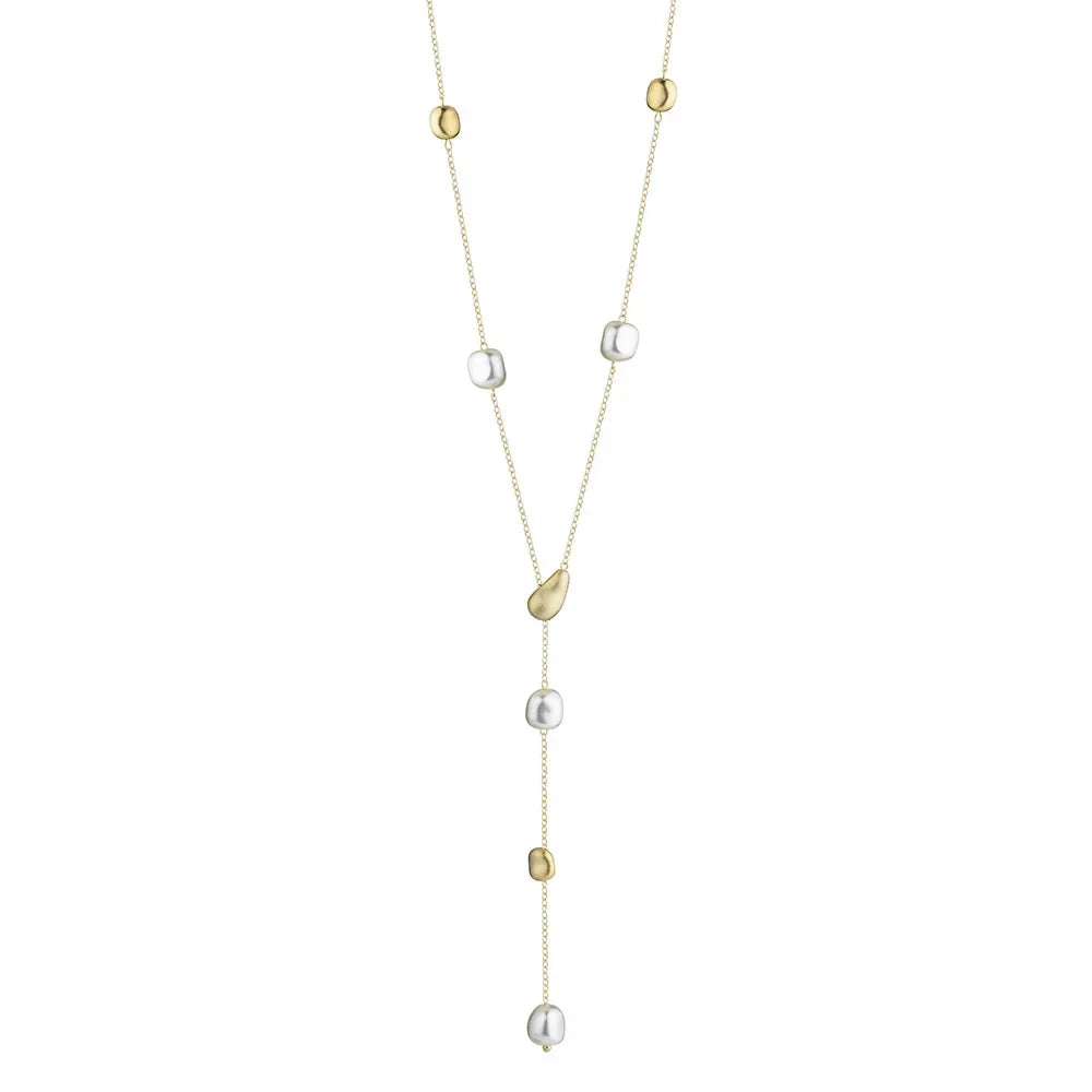 2026 New Baroque Brushed Pearl Long Necklace for Women Y-shape Sweater Chain Collares Para Mujer