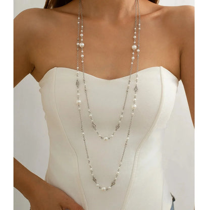 New Stainless Steel Pearls Long with Baroque Pearls Necklace for Women Adjustable Chain Sweater Accessories Fashion Jewelry