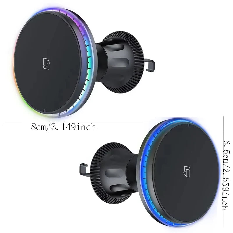 Magnetic Car Wireless Charger RGB For iPhone 13 14 15 16 17 Pro Max Macsafe Car Phone Holder Stand Mount Fast Charging Station