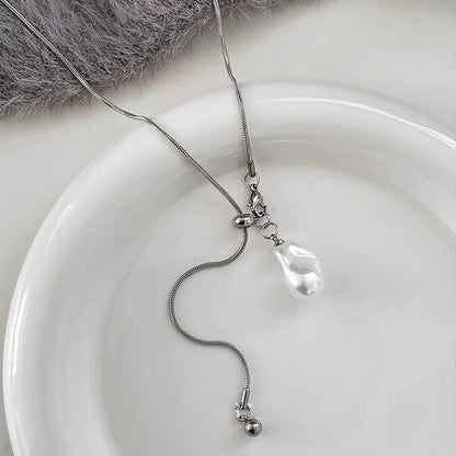 New Stainless Steel Pearls Long with Baroque Pearls Necklace for Women Adjustable Chain Sweater Accessories Fashion Jewelry