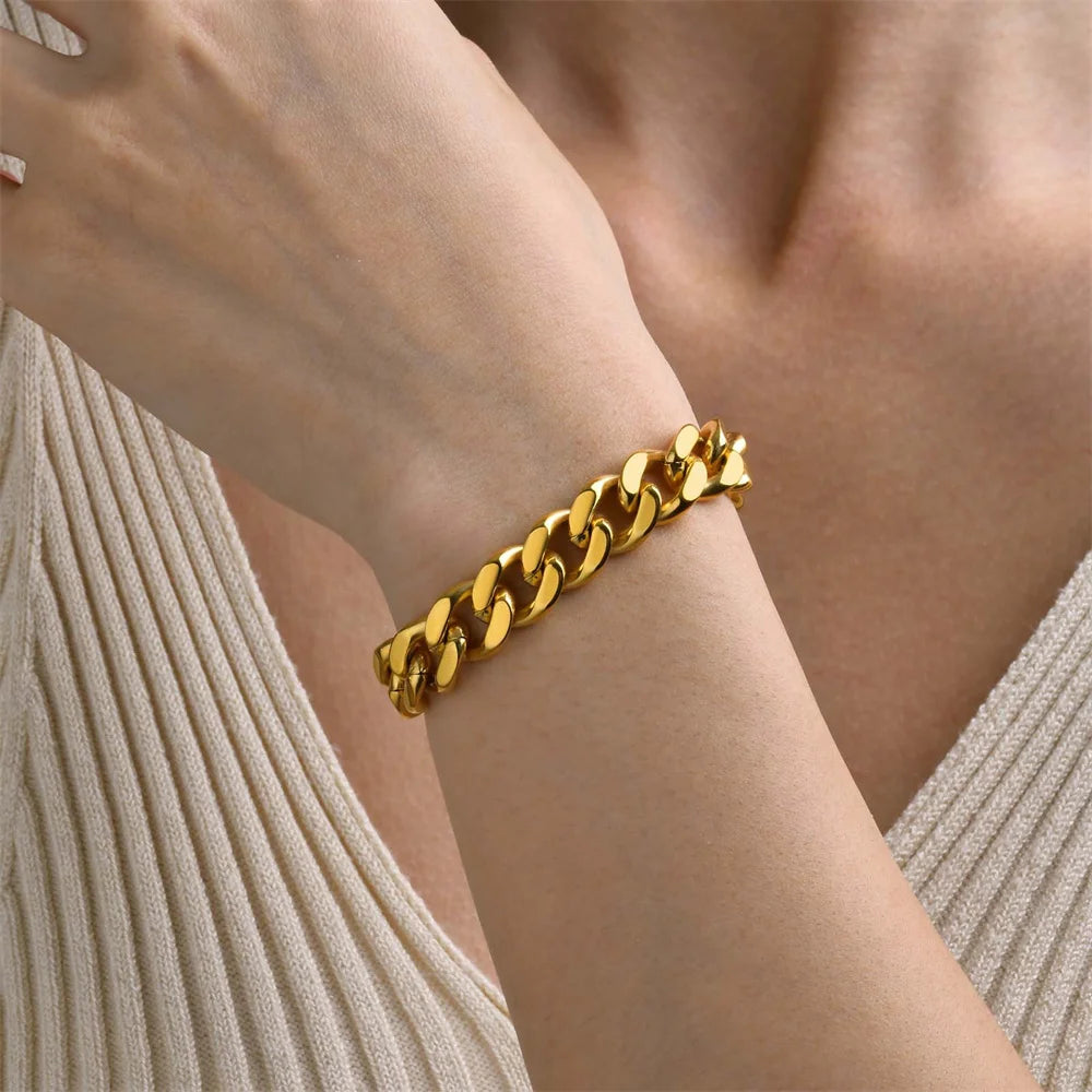 Punk 9mm Cuban Link Chain Bracelet Necklace Set Thick Gold Color Stainless Steel Chains For Women Men Party Jewelry Sets 2025
