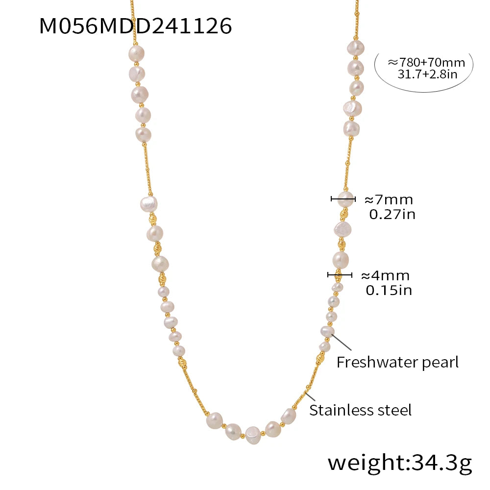 Luxury Freshwater Pearl Necklace for Women Stainless Steel Clavicle Long Chain Sweater Link Charm Banquet Jewelry Gift